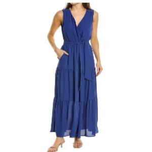 J. McLaughlin Blue Lavinia Tiered Maxi Dress Size 4 Wedding Resortwear Classic